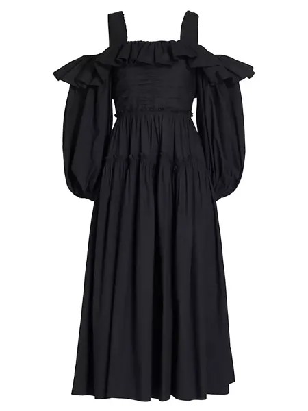 Платье миди Caprice из поплина с открытыми плечами Ulla Johnson, цвет noir