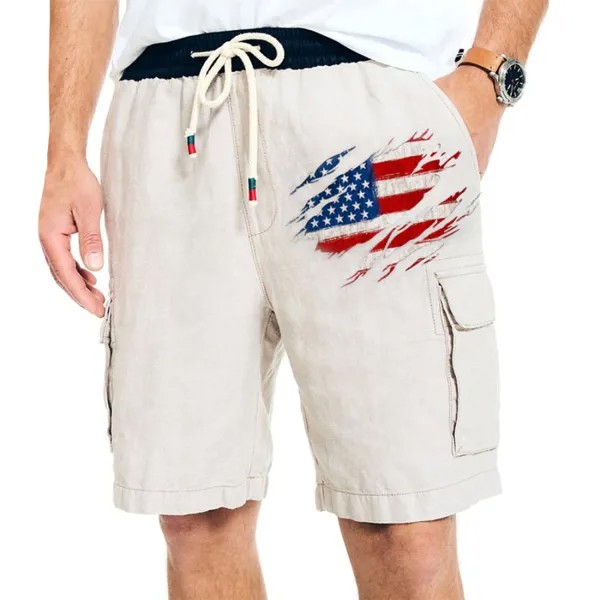 Мужские винтажные шорты-карго с принтом американского флага