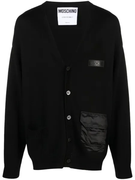 Moschino кардиган в рубчик с нашивкой-логотипом, черный