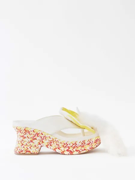 Кожаные сандалии petal 90 на плетеной платформе LOEWE, белый