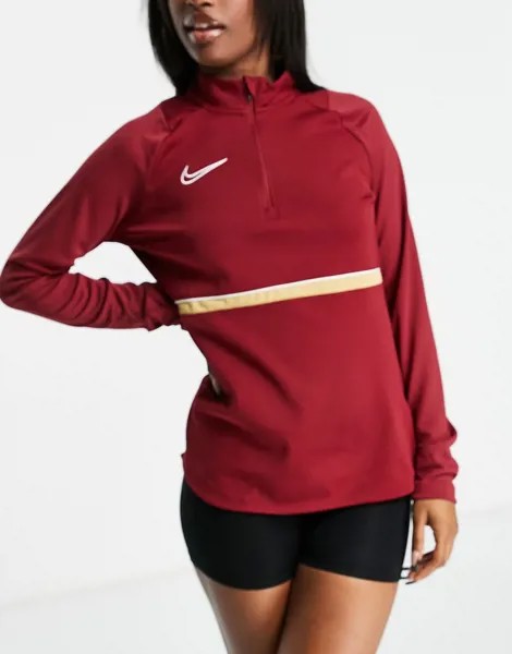 Бордовый лонгслив с короткой молнией Nike Football Academy Drill-Красный