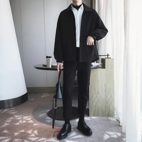 Корейский Повседневный костюм мужская осенне-зимняя новая куртка свободные прямые красивые длинные брюки трендовый комплект из двух предм...