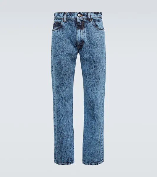 Прямые джинсы с кожаной отделкой Marni, синий