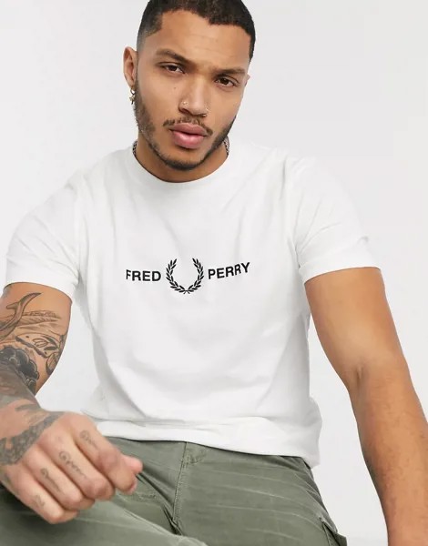 Белая футболка с вышивкой Fred Perry-Белый