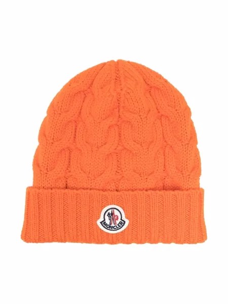 Moncler Enfant шапка бини фактурной вязки с нашивкой-логотипом