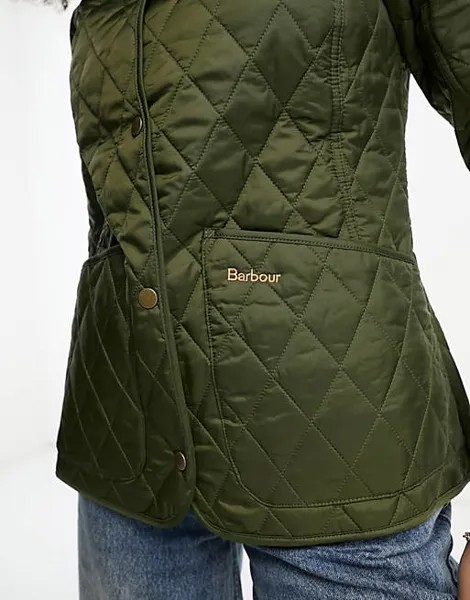 Оливковая стеганая куртка с ромбовидным воротником и шнуровкой Barbour Annandale