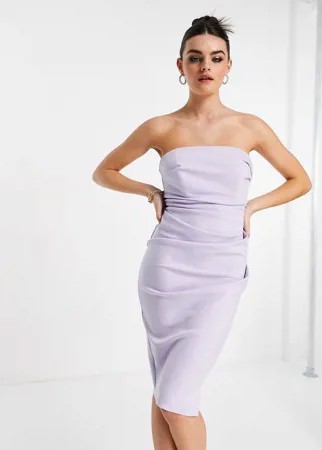 Сиреневое облегающее платье-бандо миди со сборками River Island-Фиолетовый цвет
