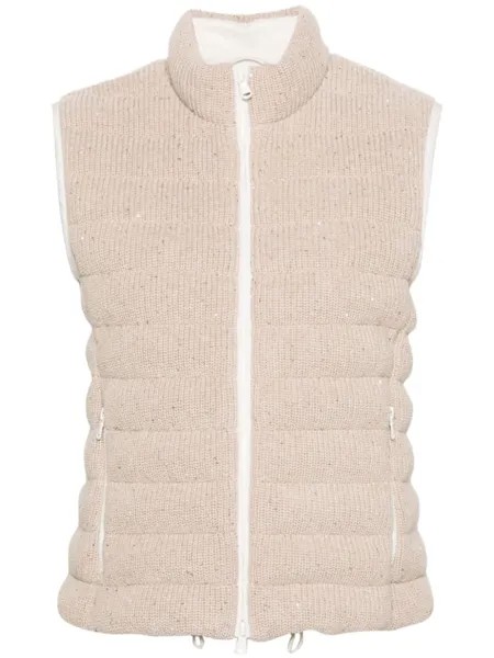 Brunello Cucinelli дутый жилет с пайетками, нейтральный цвет