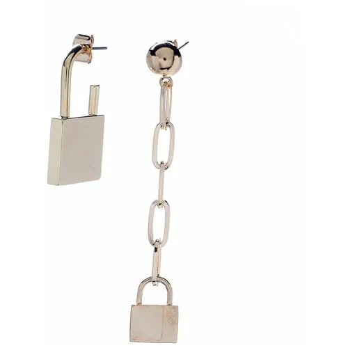 Серьги Moon Paris, Ringo, асимметричные, замок и цепь, MR-21.06-176 золотистый