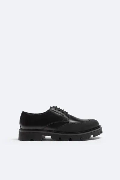 Кожаные туфли с отделкой Zara, черный