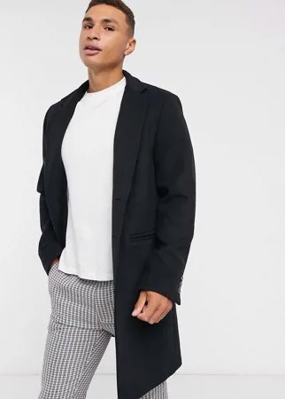 Черное пальто с лацканами из смесовой шерсти ASOS DESIGN-Черный