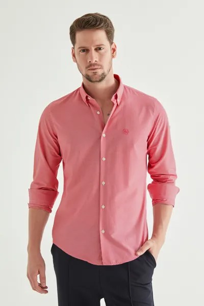 Рубашка приталенного кроя цвета фуксии в клетку D'S Damat, розовый