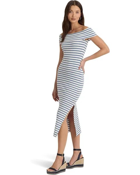 Платье LAUREN Ralph Lauren Striped Off-the-Shoulder Midi, цвет White/Pale Azure
