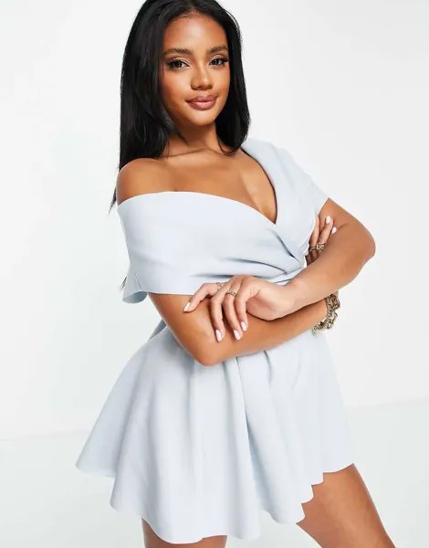 Голубой ромпер пастельного оттенка со спущенными плечами ASOS DESIGN
