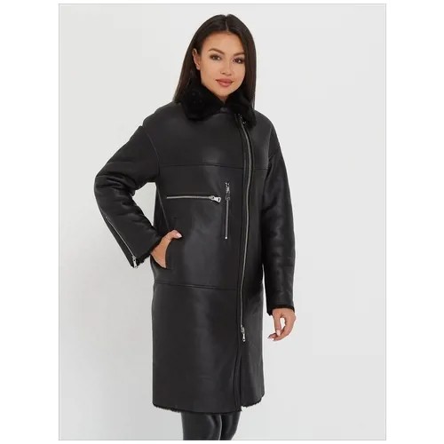 Este'e exclusive Fur&Leather Дубленка женская натуральная зимняя удлиненная из овчины, стильная, теплая длинная меховая куртка, верхняя одежда из кожи и меха для девушек и женщин, зима, 48 размер
