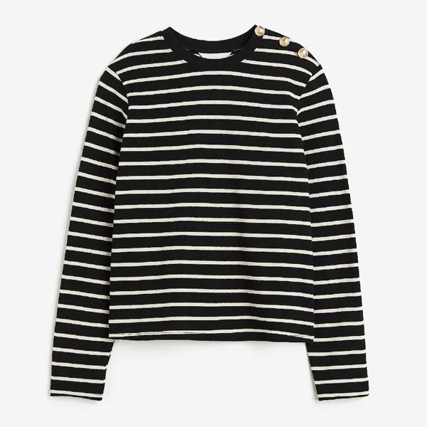 Лонгслив H&M Button-detail, черный