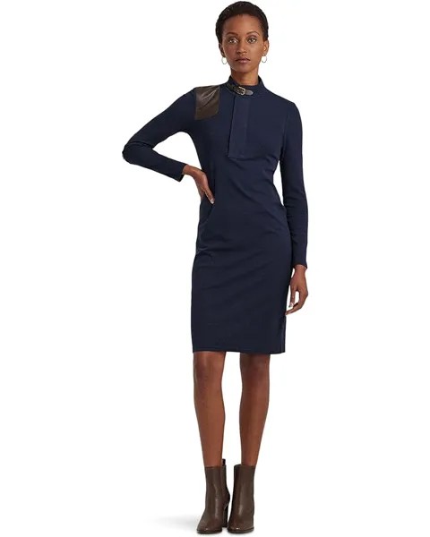 Платье LAUREN Ralph Lauren Faux Leather–Trim Stretch-Cotton, цвет Lauren Navy