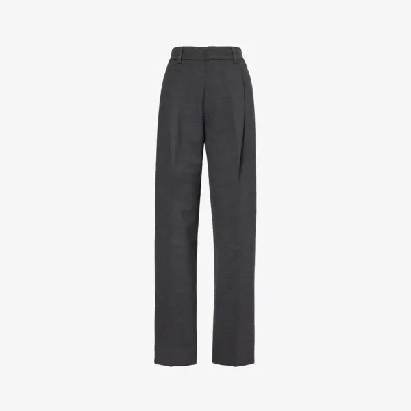 Плиссированные зауженные брюки средней посадки из эластичной ткани Victoria Beckham, серый