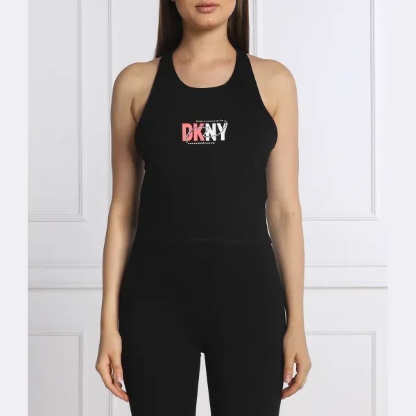 Облегающий топ со стразами и логотипом Dkny, черный