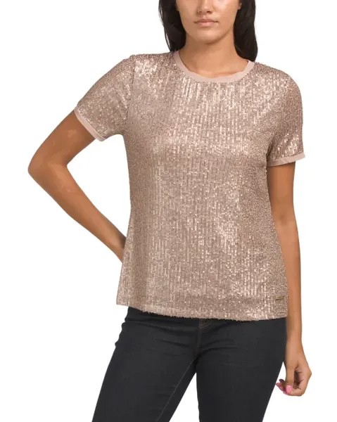 Трикотажный топ с пайетками Anne Klein, цвет Latte