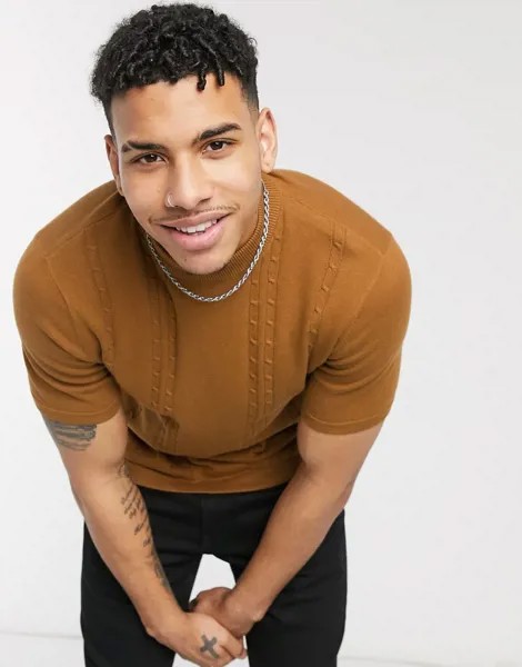 Поло табачного цвета с высоким воротом Burton Menswear-Коричневый цвет