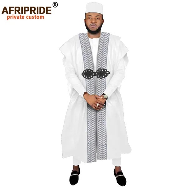 Африканская одежда для мужчин, халат Agbada, Дашики, рубашка, штаны с принтом, племенная шляпа, комплект из 4 предметов для вечернего свадебного ...