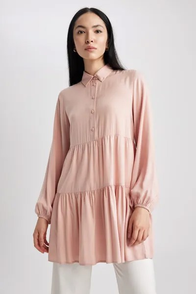 Блузка с многослойным узором и разрезом на пуговицах Defacto, розовый