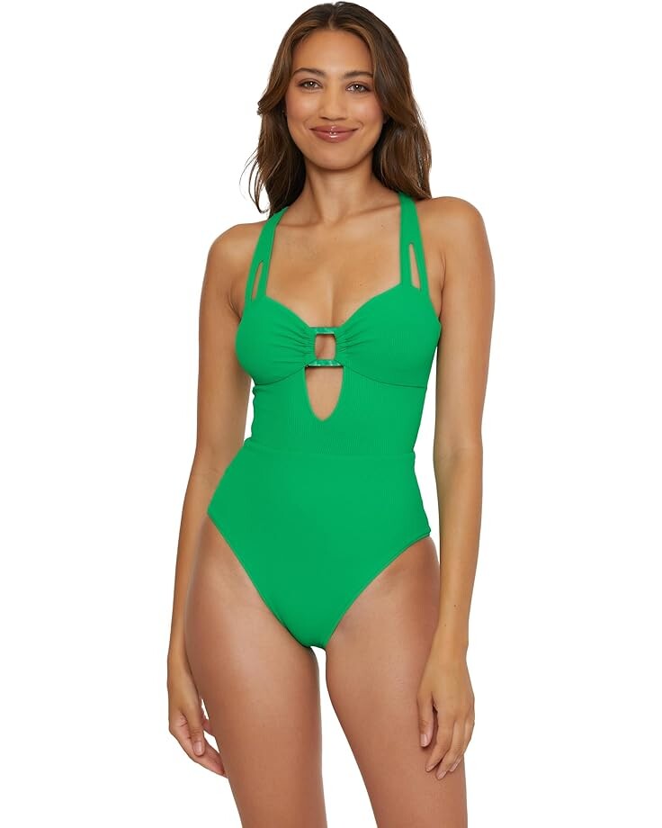 Купальник BECCA Modern Edge Rib Bandeau One Piece, цвет Verde