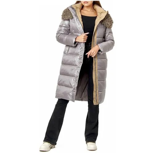 Куртка  зимняя, удлиненная, силуэт прямой, подкладка, капюшон, регулируемый капюшон, съемный мех, влагоотводящая, ветрозащитная, съемный капюшон, карманы, размер 42, синий