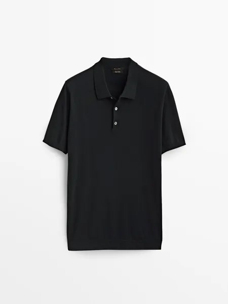 Свитер-Поло из хлопка с короткими рукавами Massimo Dutti, черный