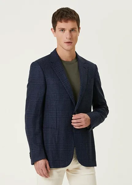 Темно-синяя шерстяная куртка в клетку drop 7 с узором в клетку Zegna