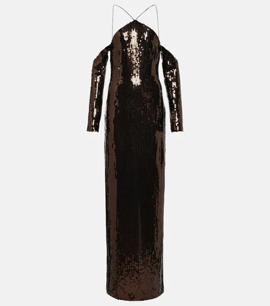 Платье макси Moonstruck с пайетками TALLER MARMO, коричневый