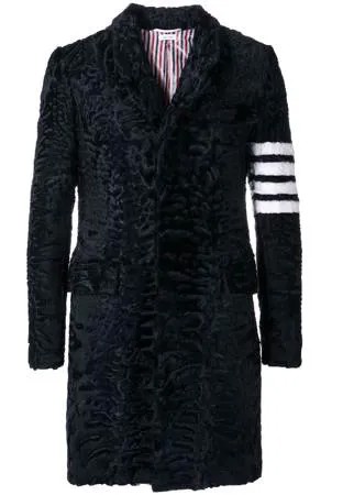 Thom Browne каракулевое пальто 'Chesterfield' с высокими проймами и 4 полосками вязки интарсия