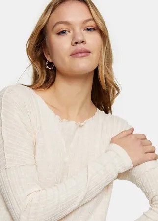 Светло-бежевый лонгслив с волнообразным краем Topshop-Белый