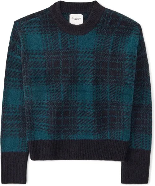 Винтажный свитер с круглым вырезом Abercrombie & Fitch, цвет Teal/Black Plaid