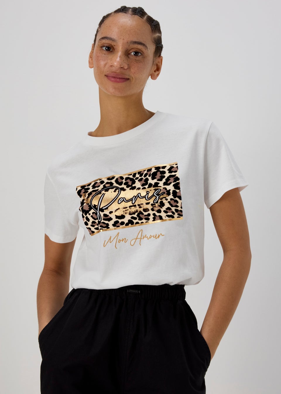 Кремовая футболка с рисунком Leopard Paris Papaya, белый