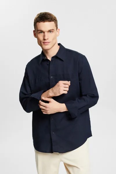 Базовая рубашка обычного кроя из льна Esprit, темно-синий