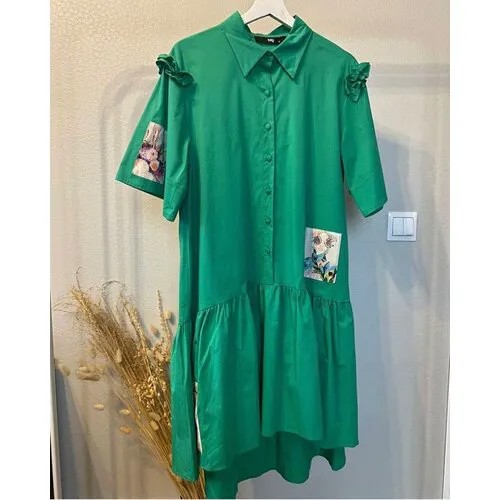 Платье хлопок, оверсайз, миди, размер 36, зеленый
