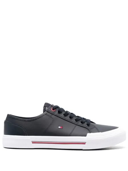 Кожаные низкие кеды с вышитым логотипом Кроссовки Tommy Hilfiger, синий