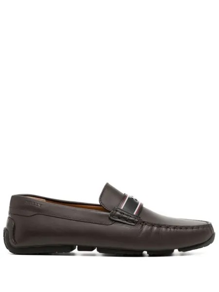Bally лоферы с миндалевидным носком и логотипом, коричневый