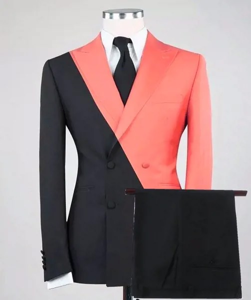 2021 Модный повседневный персиковый черный костюм для мужчин, облегающие свадебные костюмы на заказ для мужчин, двубортный Блейзер, смокинг д...