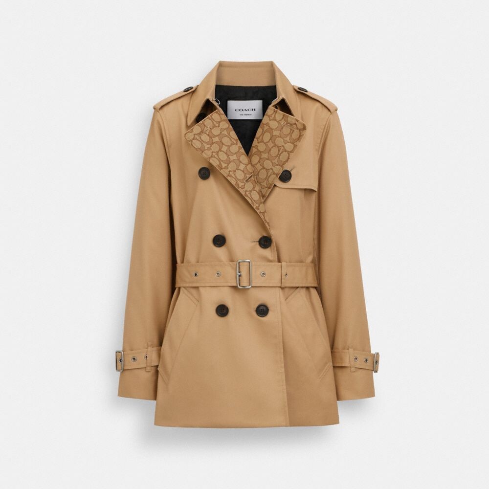 Тренч COACH Signature Lapel Short Trench, цвет Classic Khaki
