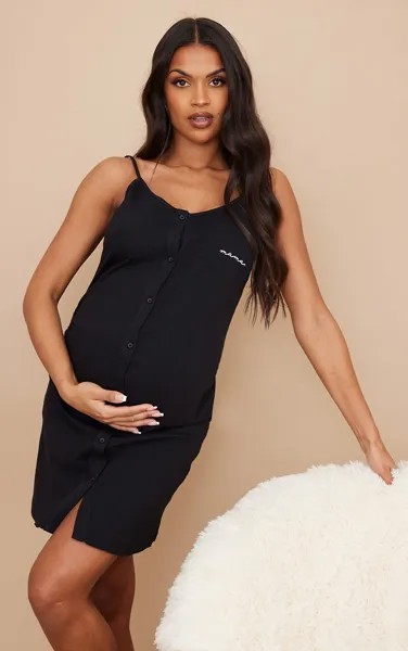 PrettyLittleThing Черная ночная рубашка на пуговицах спереди для беременных Mama