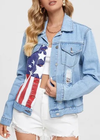 Джинсовая куртка с принтом американского флага с карманом Рваный