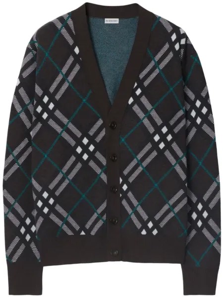Burberry кардиган с V-образным вырезом и принтом в клетку, серый