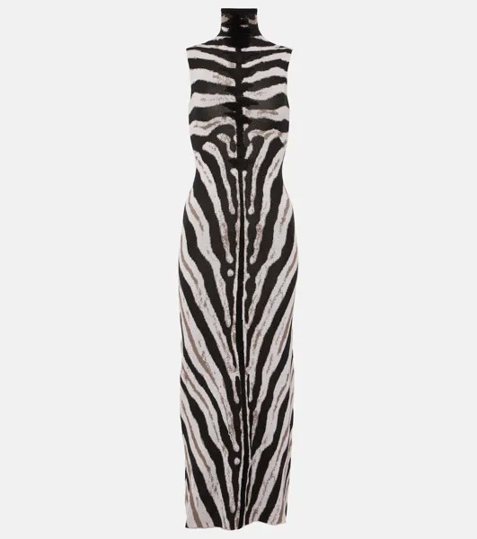 Платье миди с высоким воротником и зебровым принтом The Attico, мультиколор