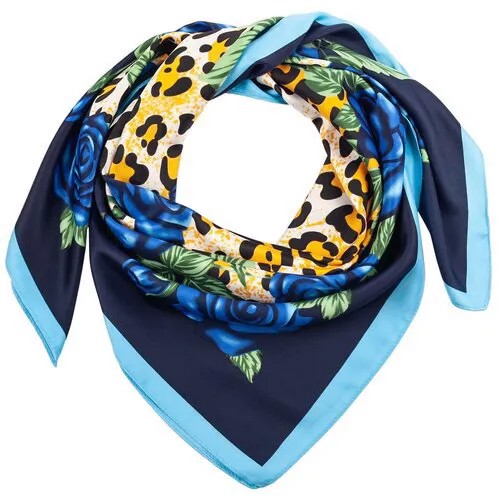 Шелковый платок на шею/Платок шелковый на голову/женский/Шейный шелковый платок/стильный/модный /21kdg85326-849a7vr синий,голубой/Vittorio Richi/100% шелк/90x90