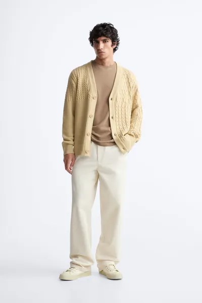 Кардиган с контрастными текстурами ZARA, песочный