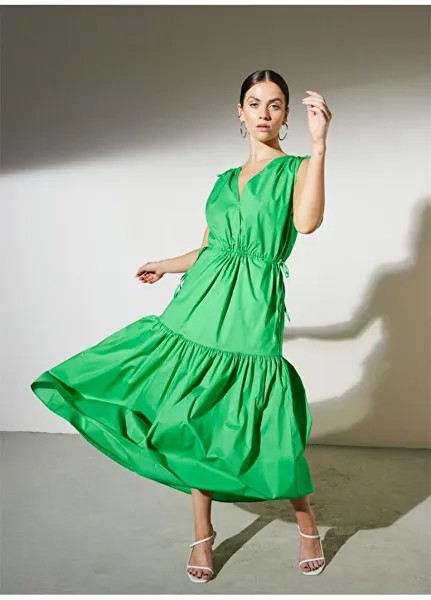 Зеленое женское платье без рукавов с v-образным вырезом Brooks Brothers