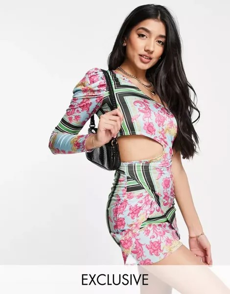 Эксклюзивное облегающее платье асимметричного кроя In The Style x Liberty с цветочным принтом